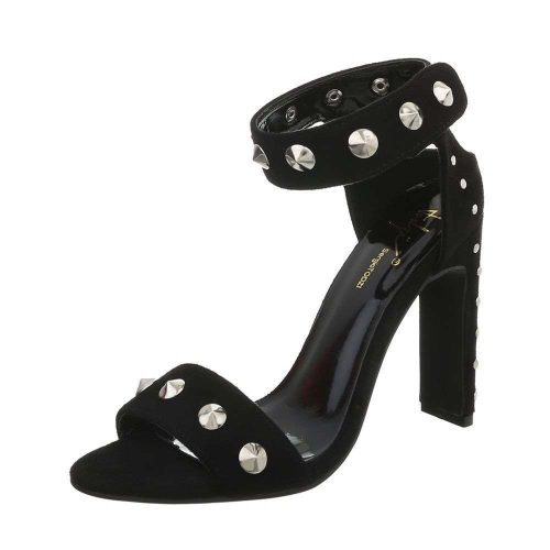 Elegáns fekete magas sarkú szandál szegecses díszítéssel (SY-2030)