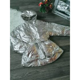 Metál ezüst trendi steppelt kabát övvel