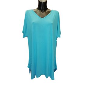 Türkiz extra méretű rövid ujjú lenge tunika  (T6913)