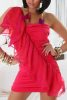Különleges fodros vállú pink miniruha / party ruha