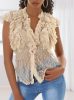 Elegáns áttetsző rövid ujjú csipkés bézs blúz (TS237)