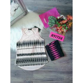   Ujjatlan mintás lenge top / felső / trikó apró gyöngyökkel díszítve (TS469)