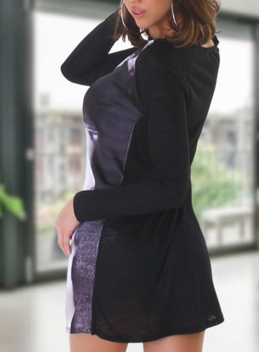 Mintás lenge vékony fekete tunika / felső