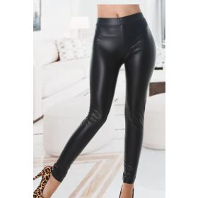   Fekete magas derekú  műbőr hatású leggings / cicanadrág (TS817)