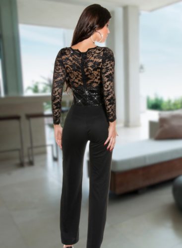 Exkluzív csipkés flitteres elegáns party overál (V18452)