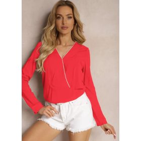 Elegáns piros V-nyakú hosszú ujjú blúz