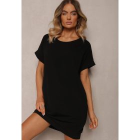 Fekete lezser zsebes pamut ruha / tunika