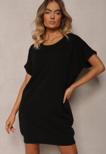 Fekete lezser zsebes pamut ruha / tunika