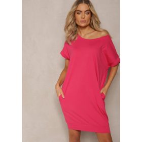 Fukszia lezser zsebes pamut ruha / tunika