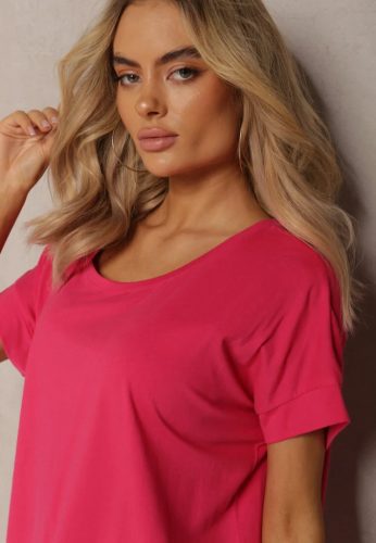 Fukszia lezser zsebes pamut ruha / tunika