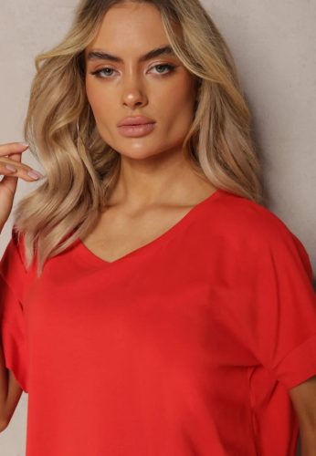 Piros lezser zsebes pamut ruha / tunika