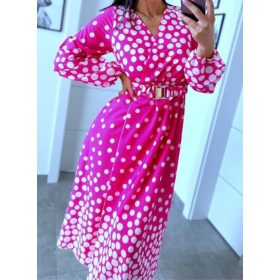 Gyönyörű pink pöttyös maxiruha övvel