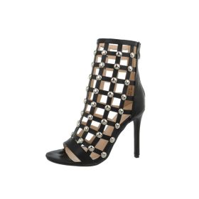 Szexi fekete magas sarkú szandál szegecsekkel (XK-0094)