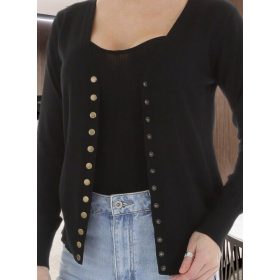 Fekete finomkötésű patentos kardigán