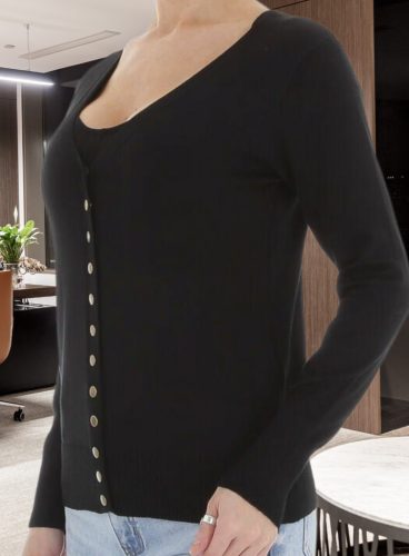 Fekete finomkötésű patentos kardigán