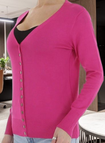 Pink finomkötésű patentos kardigán