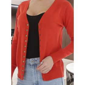 Narancspiros finomkötésű patentos kardigán