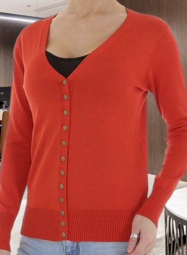 Narancspiros finomkötésű patentos kardigán