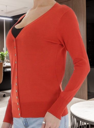 Narancspiros finomkötésű patentos kardigán